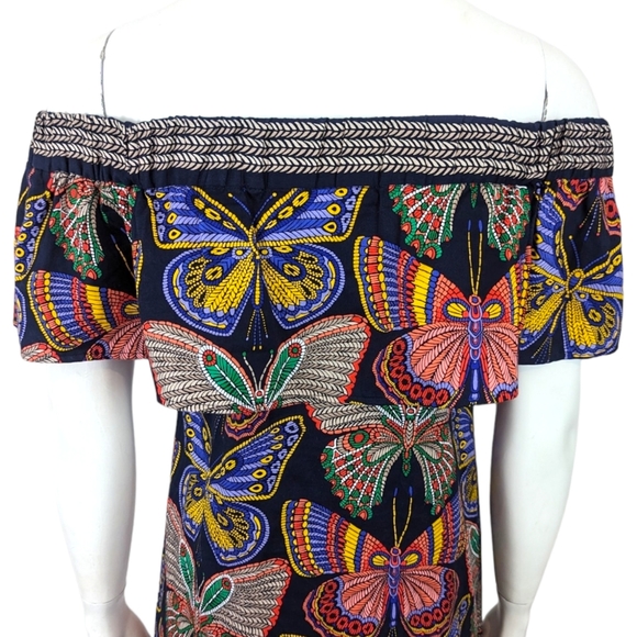 Trina Turk Welton Butterfly Off The Shoulder Dress Womens XS Black Shift Resort - Picture 3 of 12